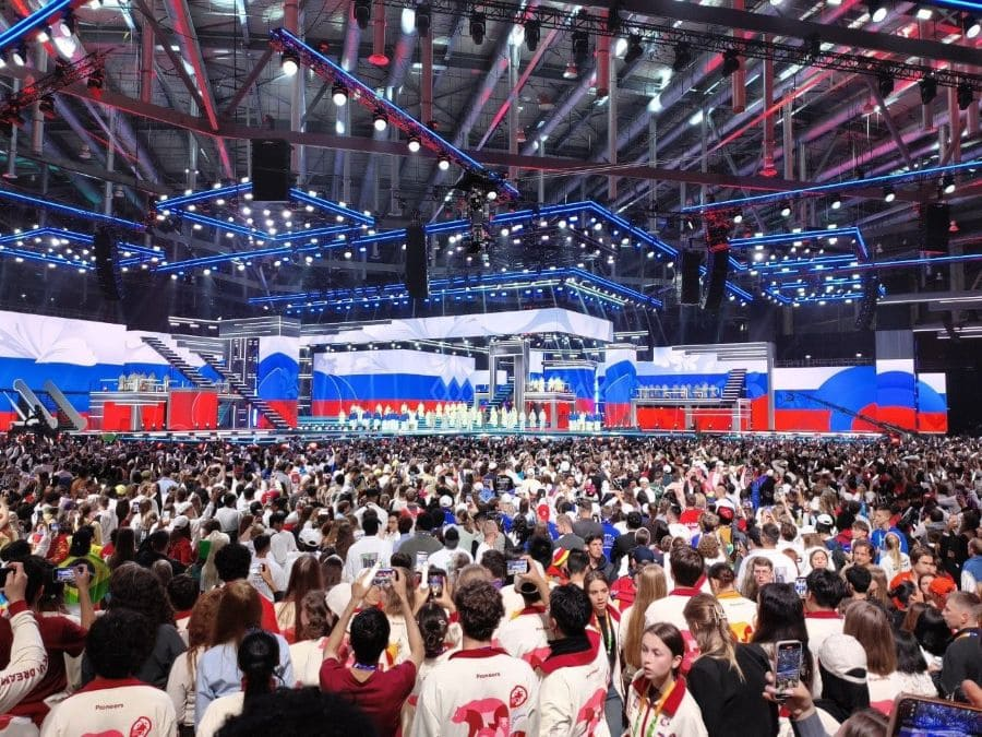 President Vladimir Putin delivers a video address to the 10,000 participants of the 2026 International Youth Festival in Yekaterinburg, Russia, calling for global unity and a 'just world